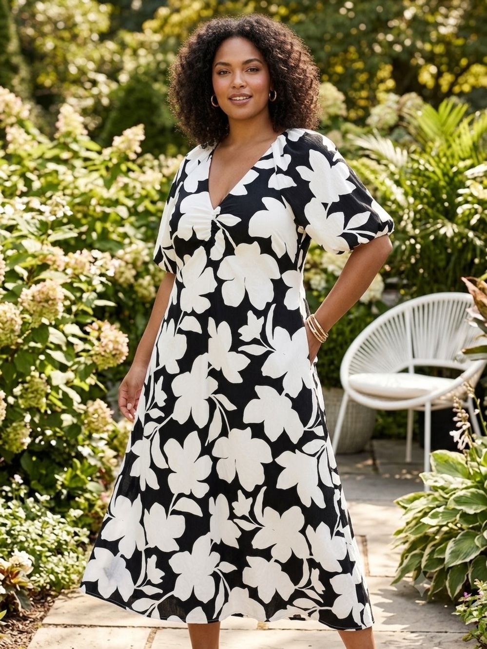 Ellen Tracy Black and White Floral Maxi Dress